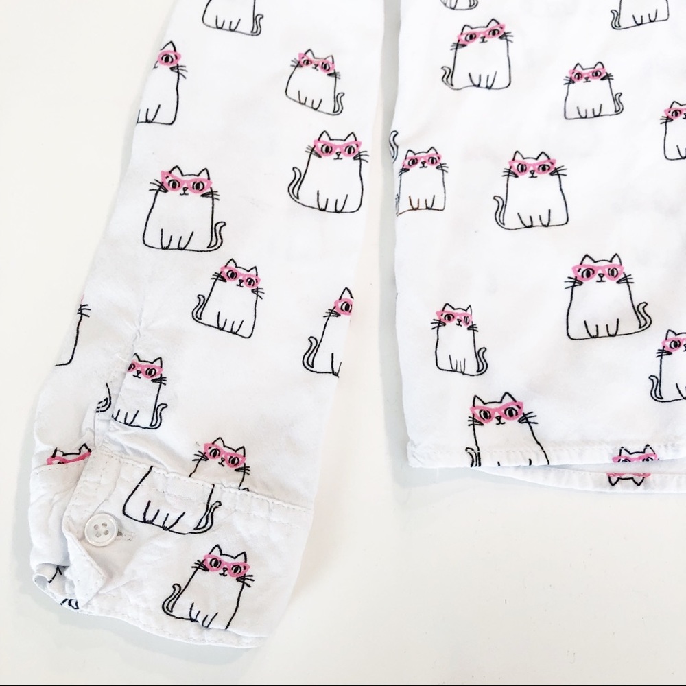 Justice Girl's Cats with Glasses Button & Tie Top - Picture 4 of 8